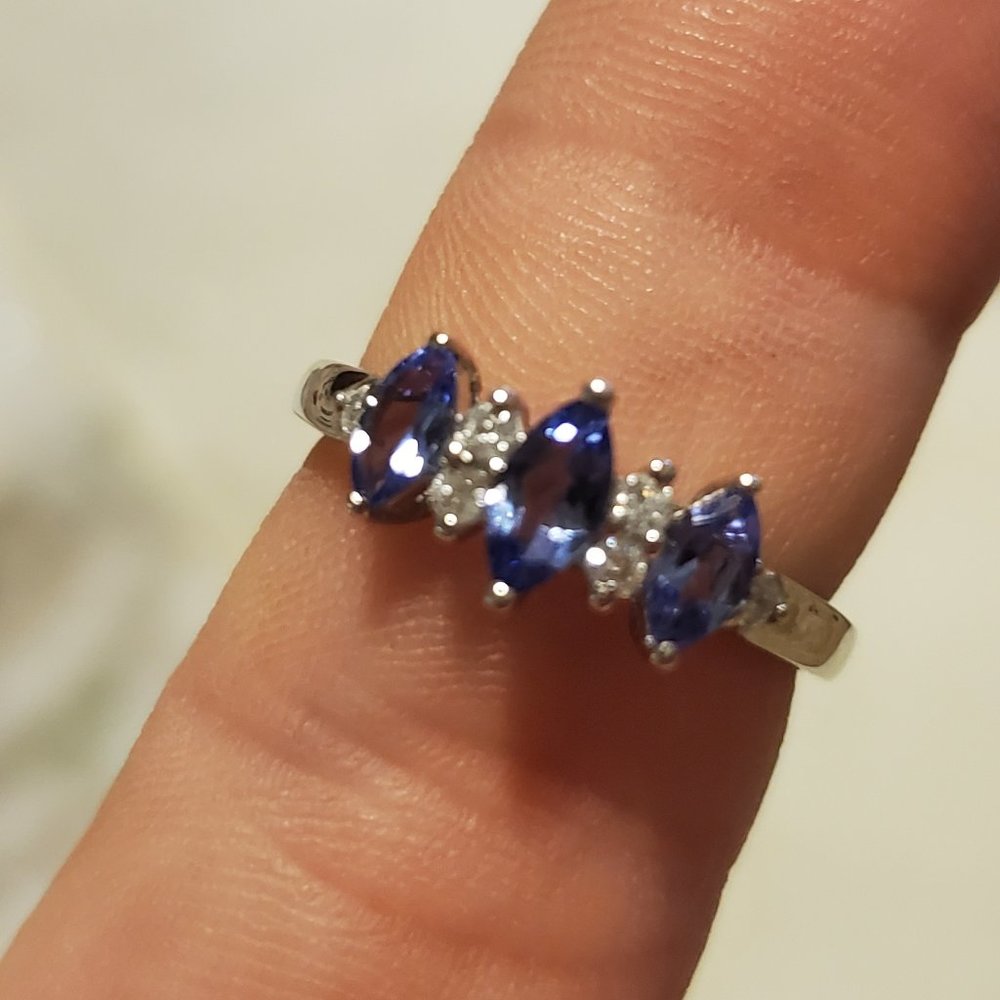 Tanzanite and Diamond Marquis cut ring